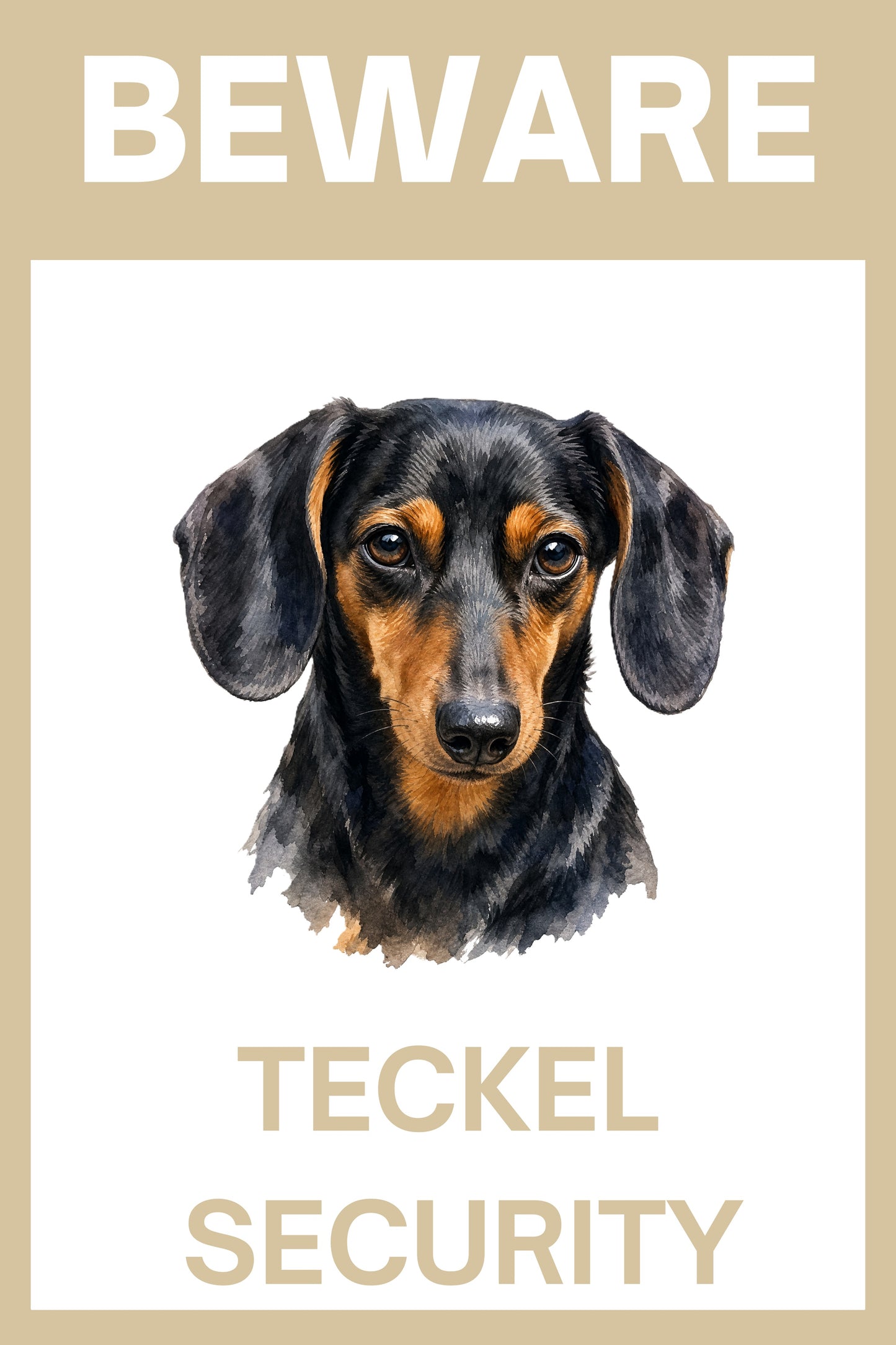 Waakbord teckel korthaar black en tan - bordkleur beige