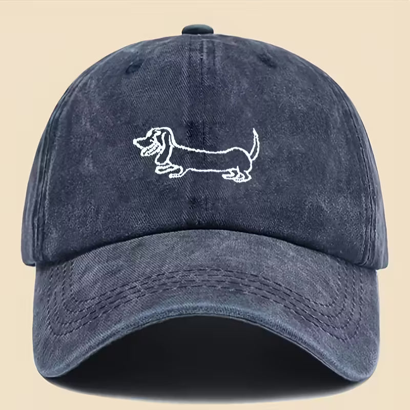 blauwe pet met geprinte teckel