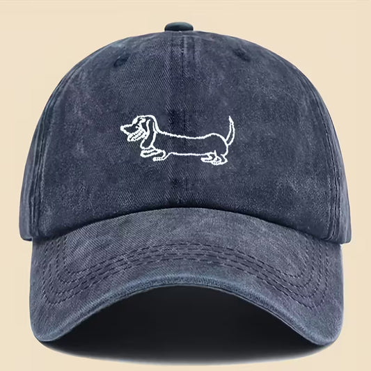 blauwe pet met geprinte teckel