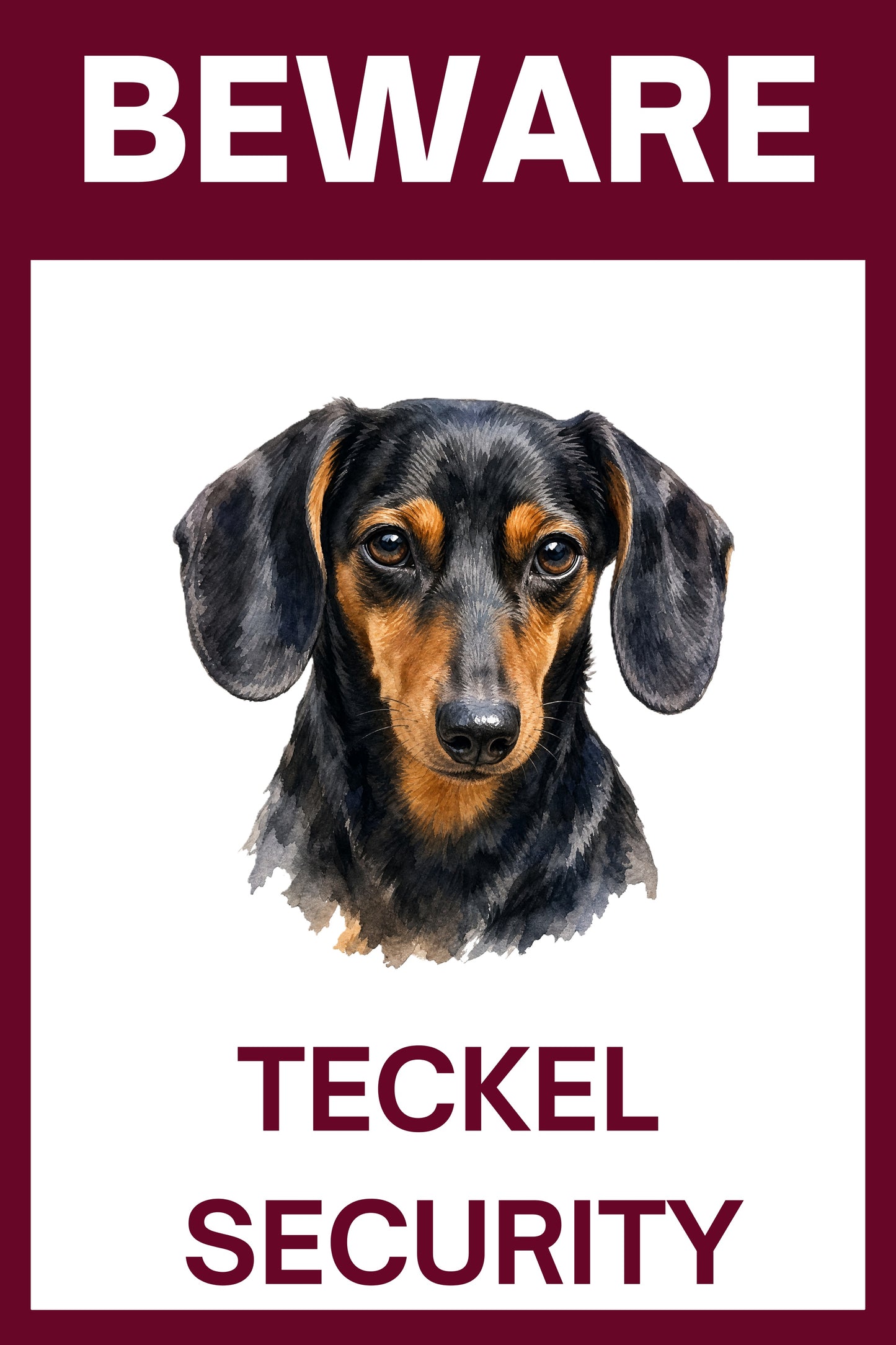 Waakbord teckel korthaar black en tan - bordkleur bordeaux