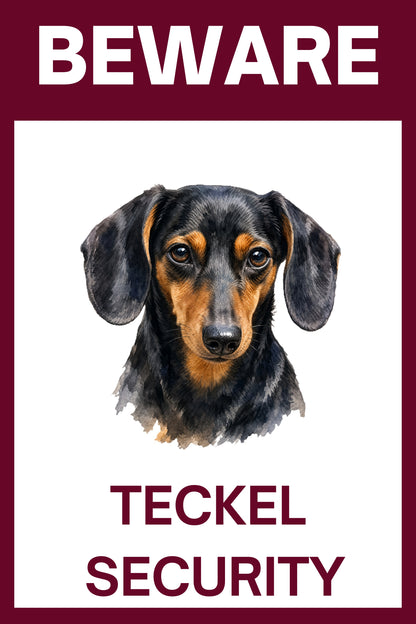 Waakbord teckel korthaar black en tan - bordkleur bordeaux