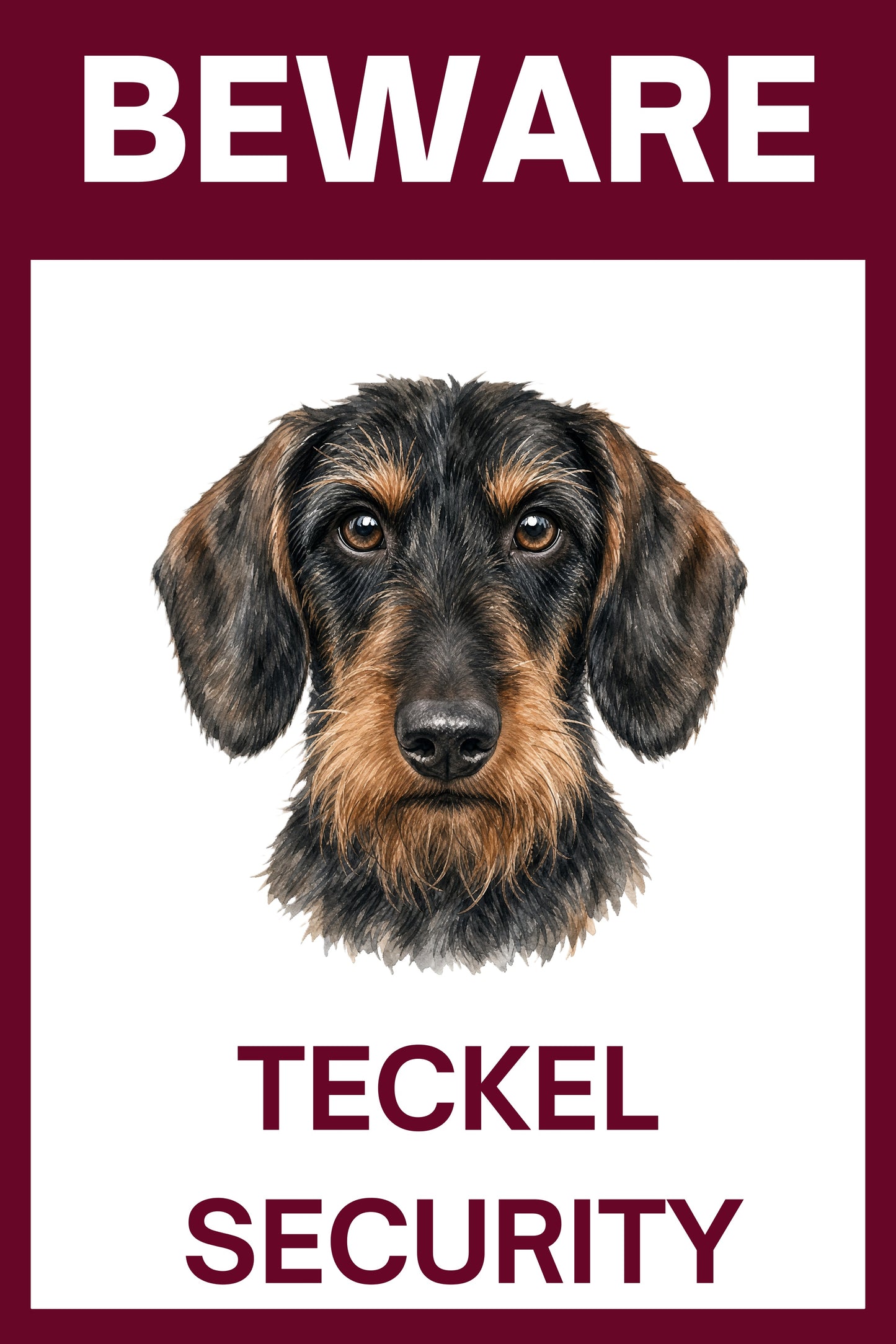 Waakbord teckel ruwhaar black en tan - bordkleur bordeaux