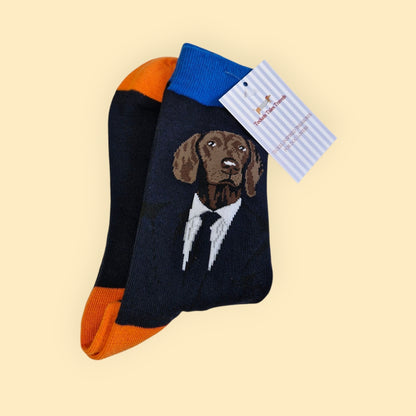 zwarte sokken met een illustratie van een teckel als gentlemen