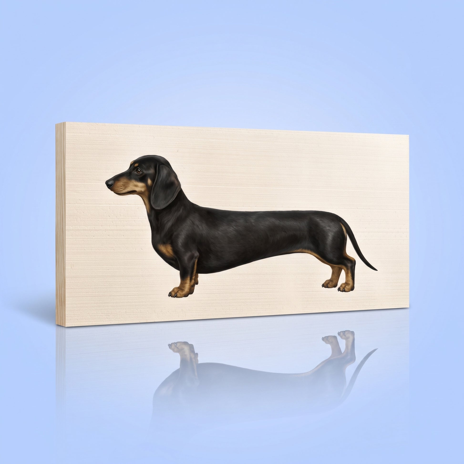 Black en tan teckel houtprint 15x30 cm wanddecoratie voor teckelliefhebbers