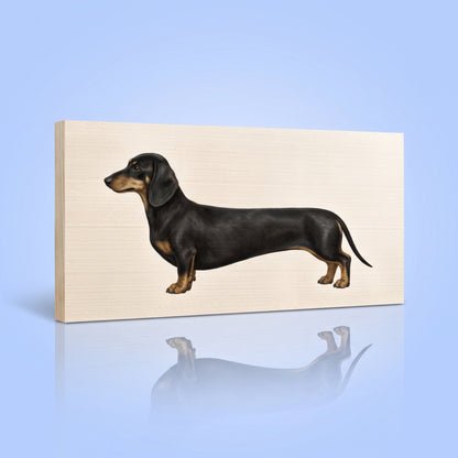 Black en tan teckel houtprint 15x30 cm wanddecoratie voor teckelliefhebbers