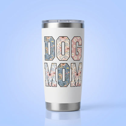 Dog Mom thermobeker 20oz met bloemenletters cadeau voor hondenmama