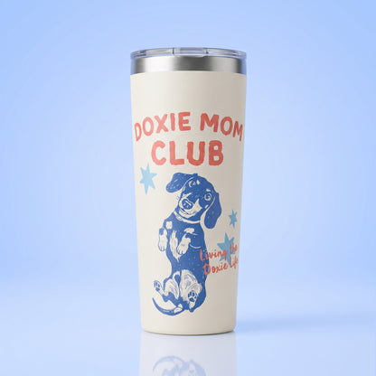 Doxie Mom Club teckel thermobeker 20oz creme cadeau voor teckelliefhebbers