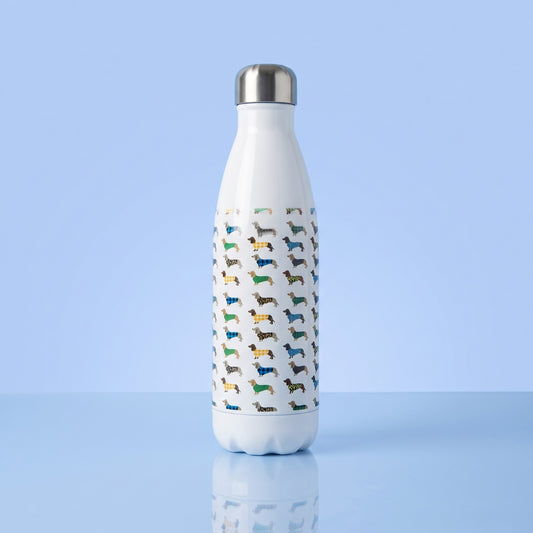 Witte drinkfles met verschillende teckels in gekleurde truitjes, 500 ml