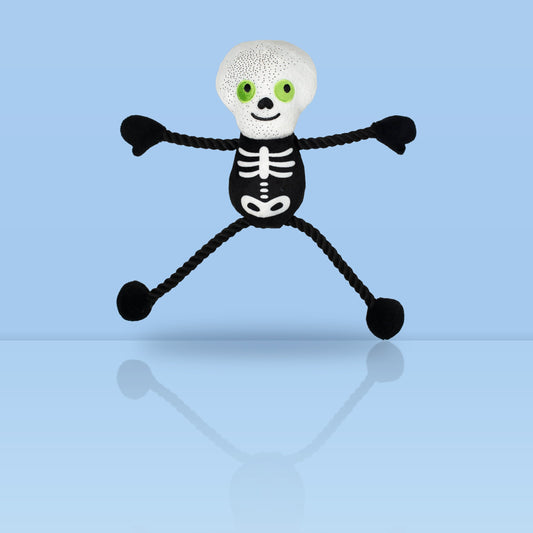 Pluche skelet hondenknuffel met touwarmen en pieper voor Halloween met je hond