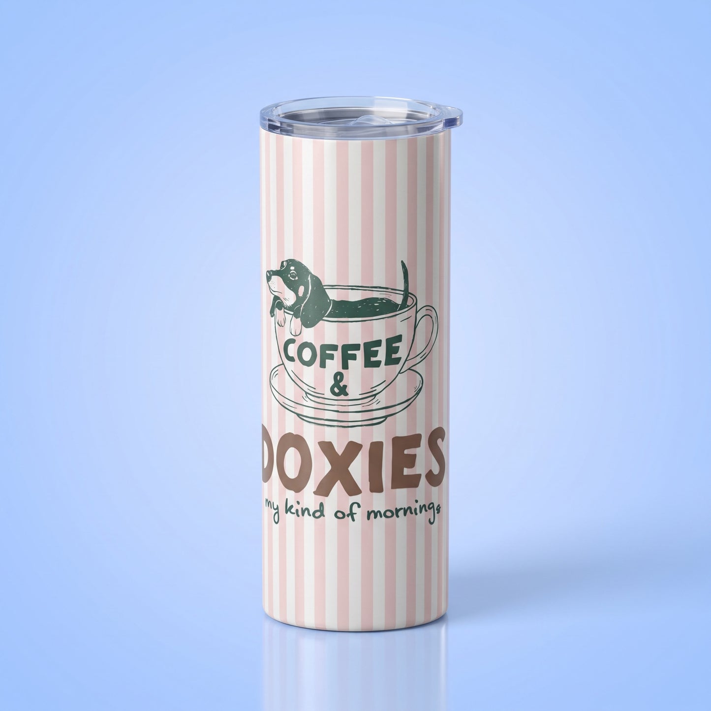 Coffee en Doxies teckel thermobeker 20oz roze gestreept cadeau hondenliefhebber