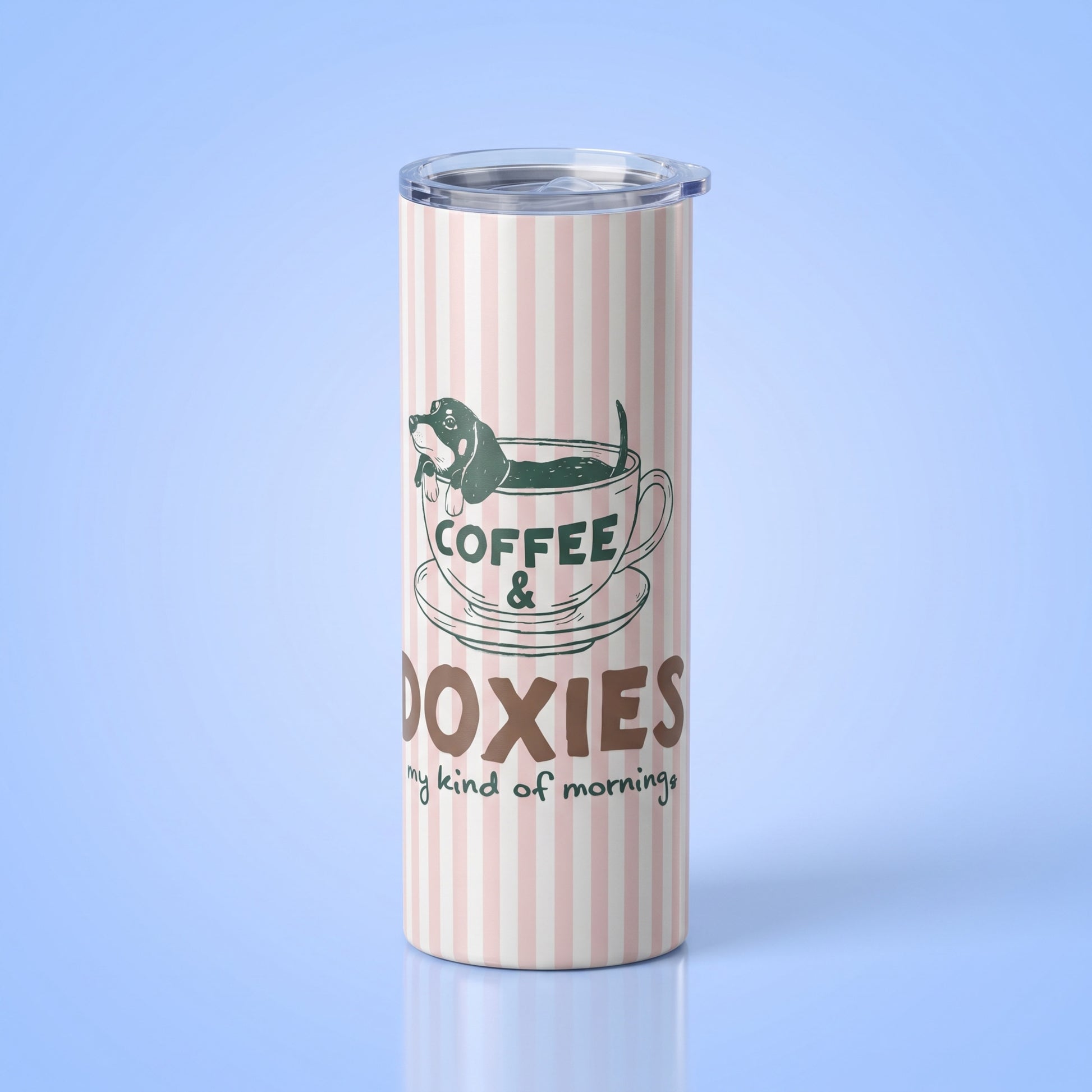 Coffee en Doxies teckel thermobeker 20oz roze gestreept cadeau hondenliefhebber