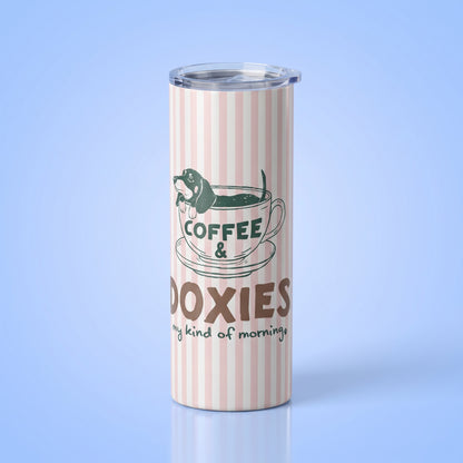 Coffee en Doxies teckel thermobeker 20oz roze gestreept cadeau hondenliefhebber