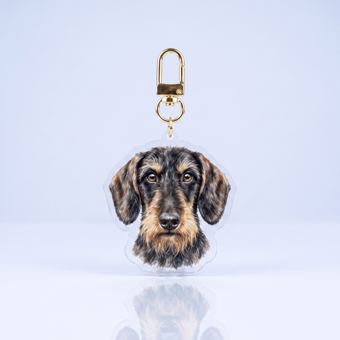 Acrylic sleutelhanger met ruwharige teckelkop in bruin en zwart voor teckelliefhebbers