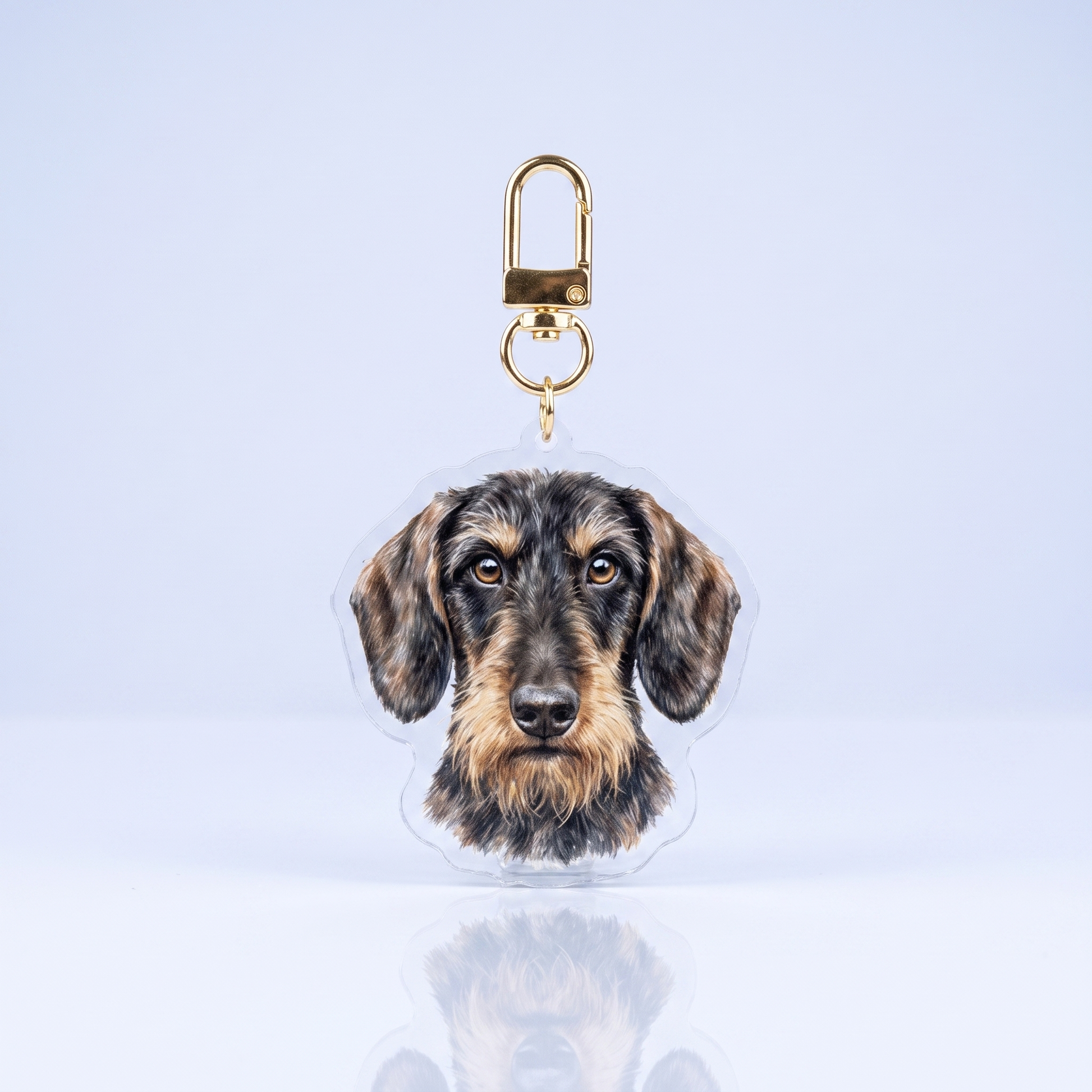 Acrylic sleutelhanger met ruwharige teckelkop in bruin en zwart voor teckelliefhebbers