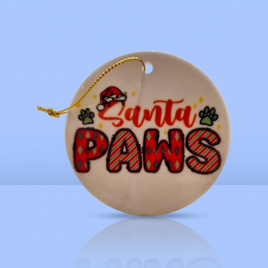 Keramisch kerstornament Santa Paws met pootafdruk, cadeau voor hondenliefhebbers