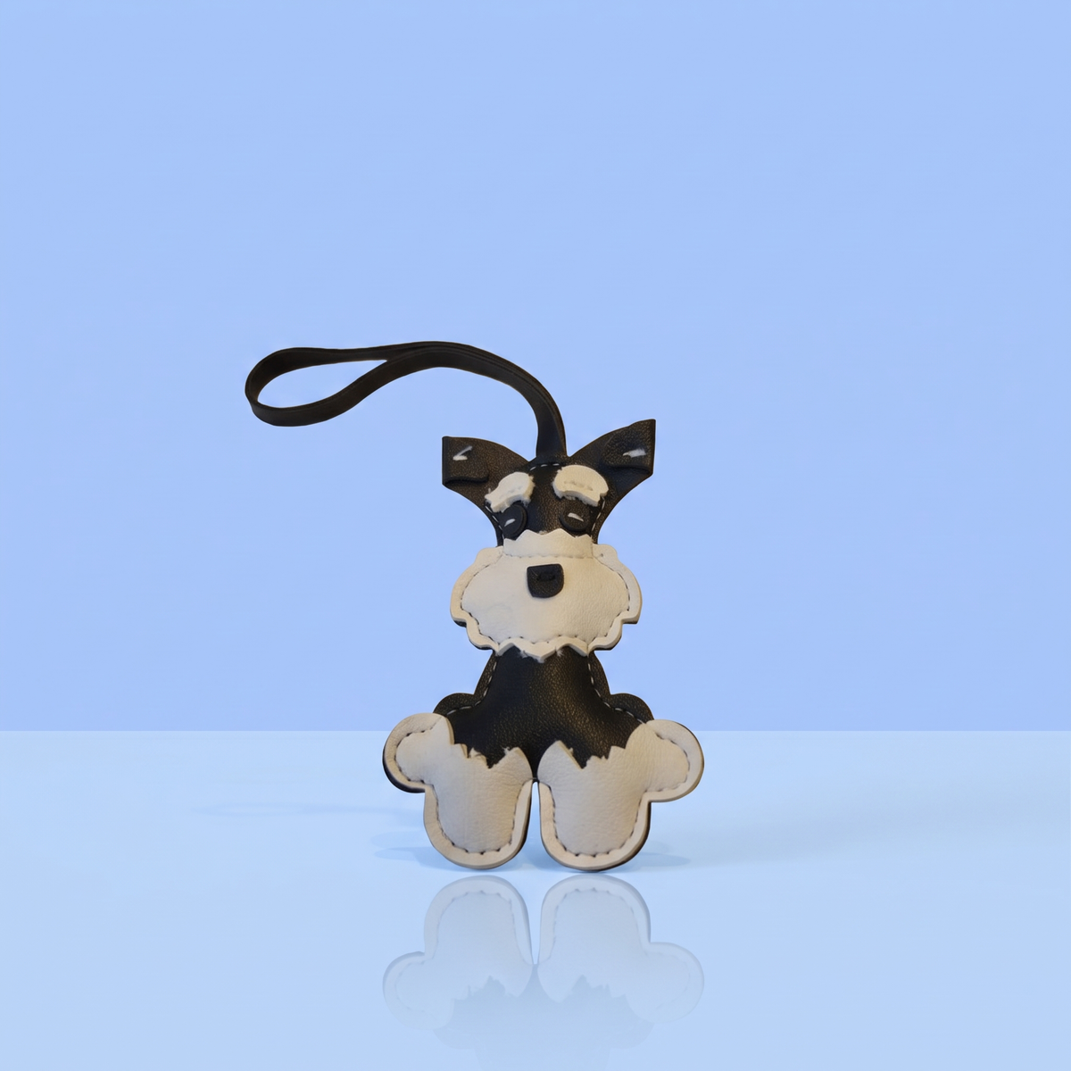 Zwart-witte schnauzer tassenhanger in kunstleer met baard en wenkbrauwen, cadeau voor schnauzerbaasjes