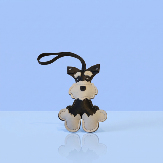 Zwart-witte schnauzer tassenhanger in kunstleer met baard en wenkbrauwen, cadeau voor schnauzerbaasjes