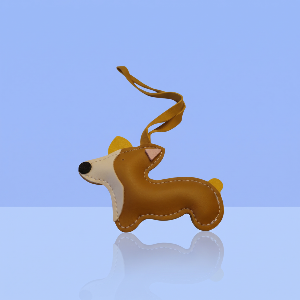 Caramel corgi tassenhanger met wit snuitje in kunstleer, cadeau voor corgibaasjes