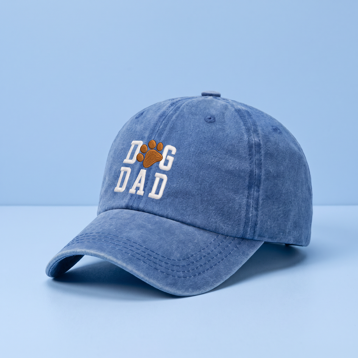 Blauwe washed pet met Dog Dad en bruin pootje, cadeau voor hondenpapa's