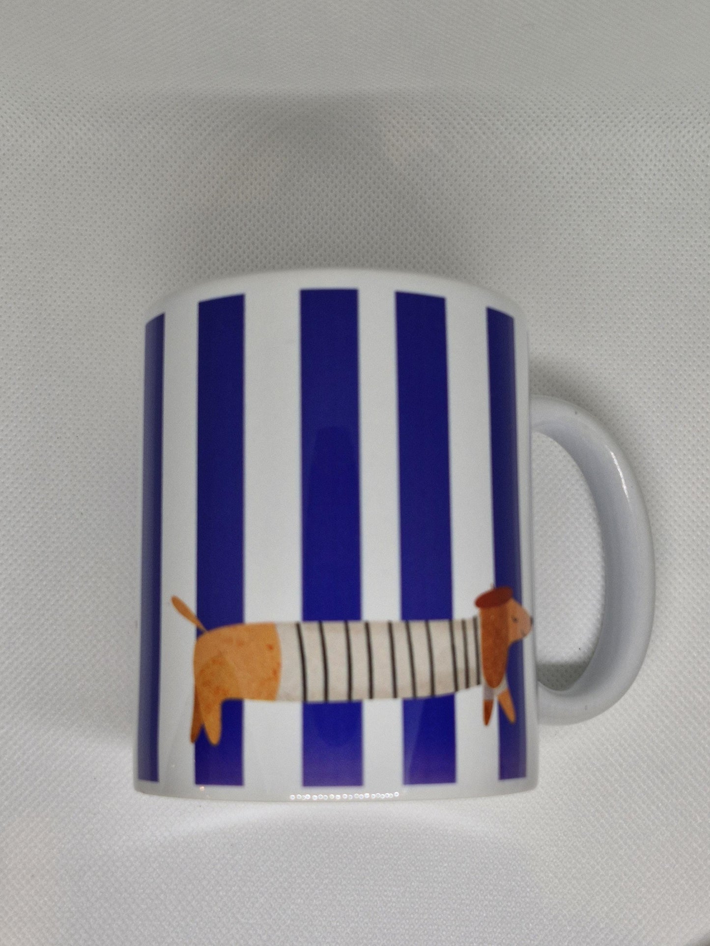 La Saucisse Parisienne Teckel Mok - Donkerblauwe Strepen Design