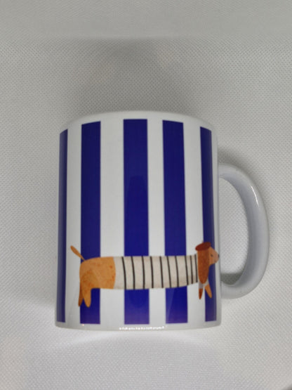 La Saucisse Parisienne Teckel Mok - Donkerblauwe Strepen Design