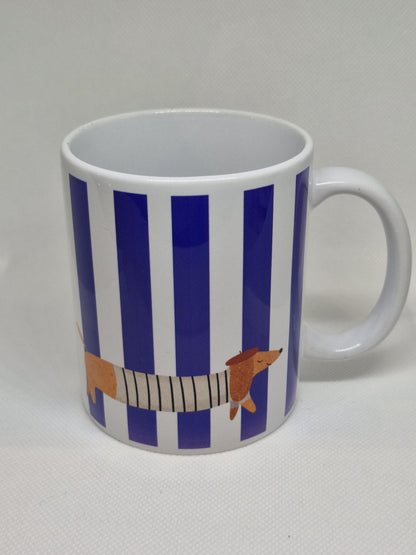 La Saucisse Parisienne Teckel Mok - Donkerblauwe Strepen Design