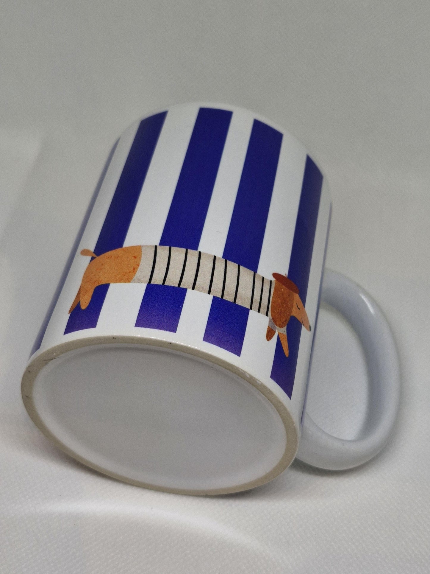 La Saucisse Parisienne Teckel Mok - Donkerblauwe Strepen Design