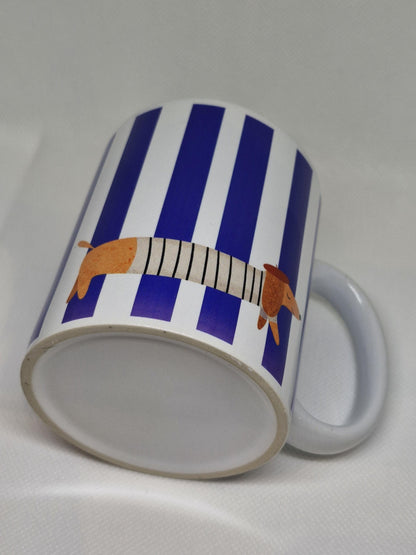 La Saucisse Parisienne Teckel Mok - Donkerblauwe Strepen Design