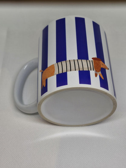 La Saucisse Parisienne Teckel Mok - Donkerblauwe Strepen Design