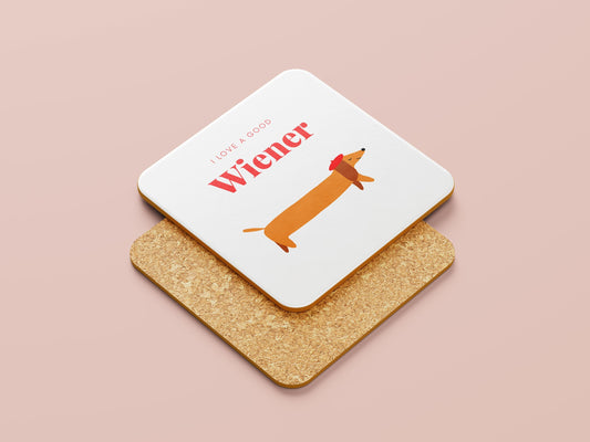 Set van 1,2 of 4 - Grappige Teckel Onderzetter  'I Love a Good Wiener'  Valentijnsdag Cadeau voor Hondenliefhebbers