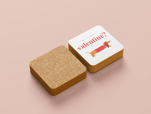Teckel Onderzetters  Will You Be My Valentine?  Grappig Valentijnsdag Cadeau  Sets van 1, 2 of 4