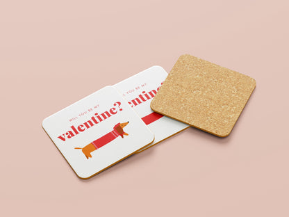 Teckel Onderzetters  Will You Be My Valentine?  Grappig Valentijnsdag Cadeau  Sets van 1, 2 of 4