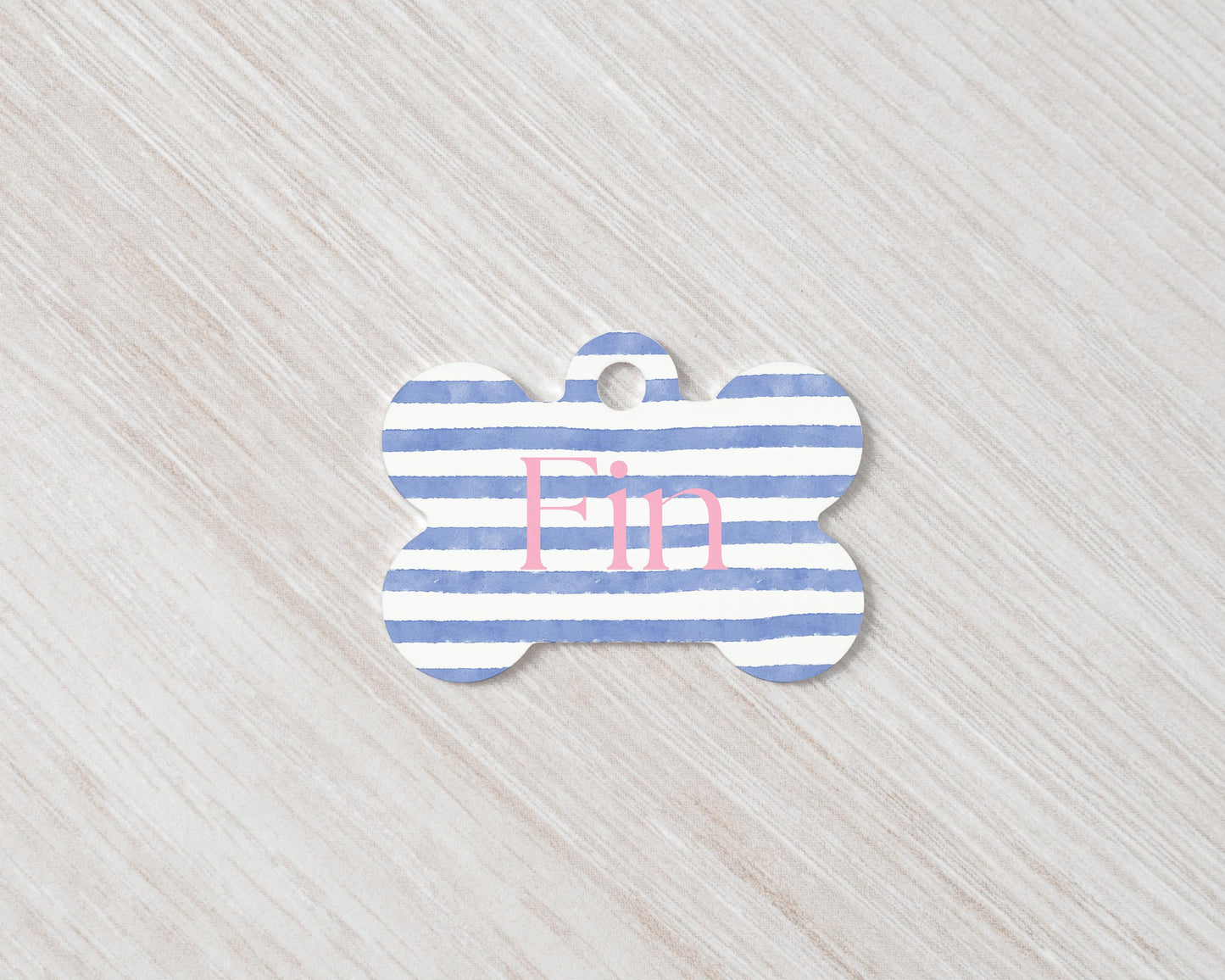 Personalized Dog Tag - Blue Striped Design | Custom Pet ID Tag | Lightweight MDF Dog Name Tag