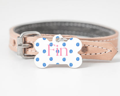 Personalized Dog Tag - Blue Polka Dot Design | Custom Pet ID Tag | Stylish MDF Dog Name Tag