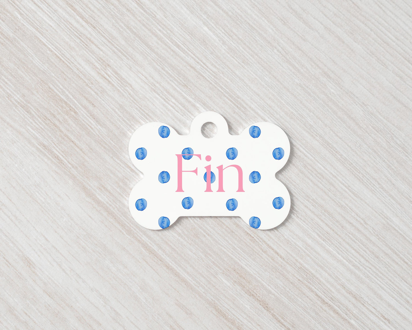 Personalized Dog Tag - Blue Polka Dot Design | Custom Pet ID Tag | Stylish MDF Dog Name Tag
