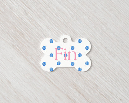 Personalized Dog Tag - Blue Polka Dot Design | Custom Pet ID Tag | Stylish MDF Dog Name Tag
