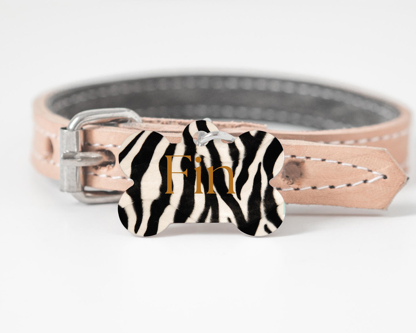 Personalized Dog Tag  Zebra Print  Custom Pet ID Tag  Stylish & Durable  Multiple Backgrounds Available