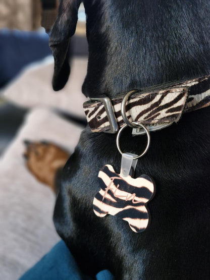 Personalized Dog Tag  Zebra Print  Custom Pet ID Tag  Stylish & Durable  Multiple Backgrounds Available
