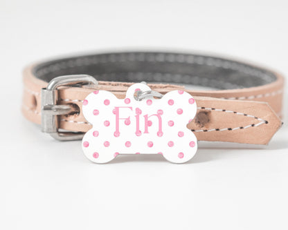 Gepersonaliseerde Hondenpenning - Roze Stippen | MDF Naamplaatje voor Hond of Kat