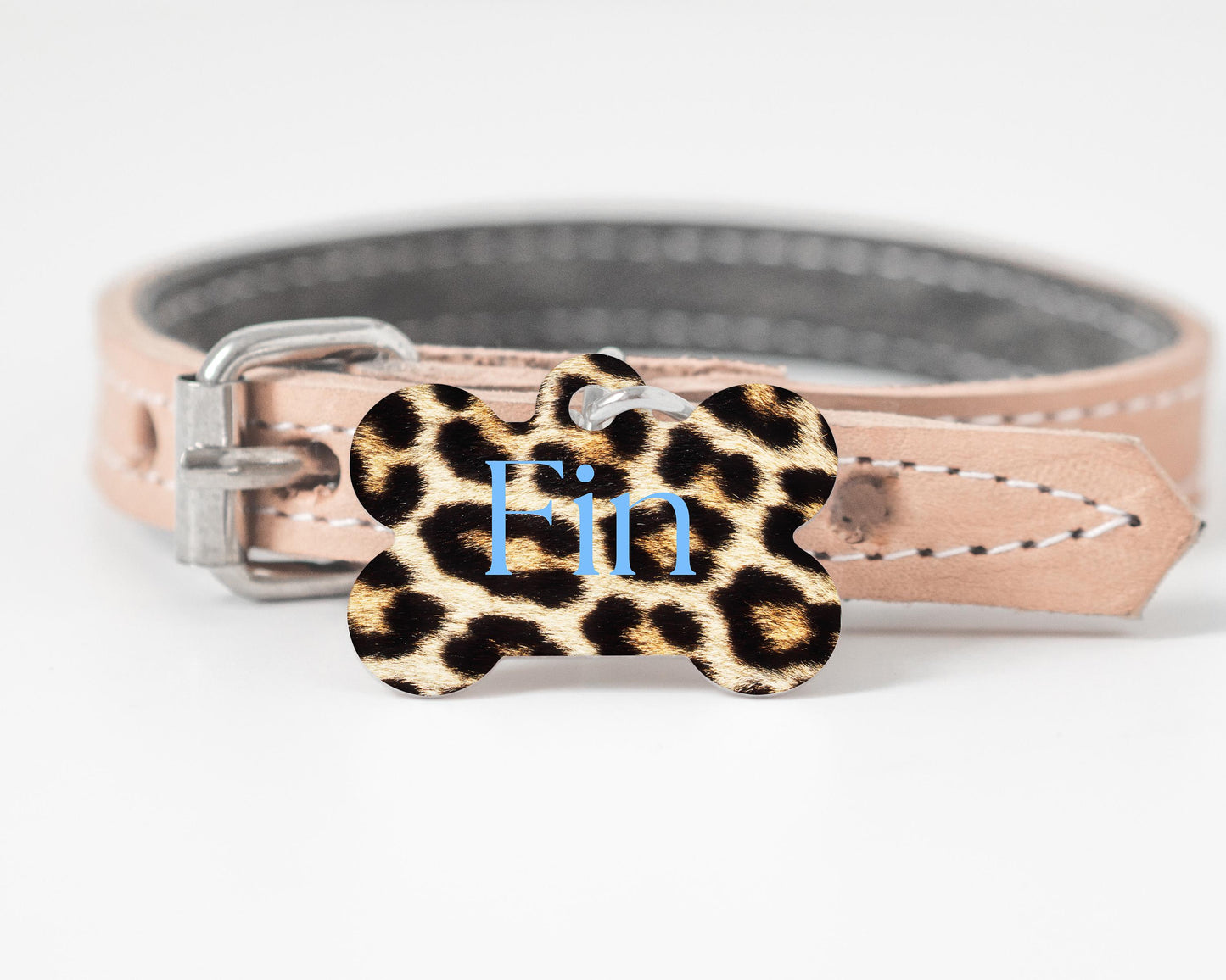 Personalized Dog Tag  Leopard Print  Custom Pet ID Tag  Stylish & Durable  Multiple Backgrounds Available