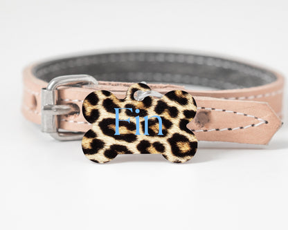 Personalized Dog Tag  Leopard Print  Custom Pet ID Tag  Stylish & Durable  Multiple Backgrounds Available