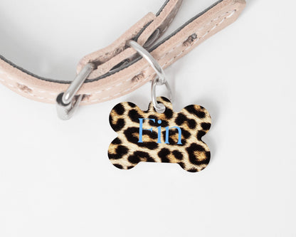 Gepersonaliseerde hondenpenning met luipaardprint, MDF naamplaatje voor hond of kat