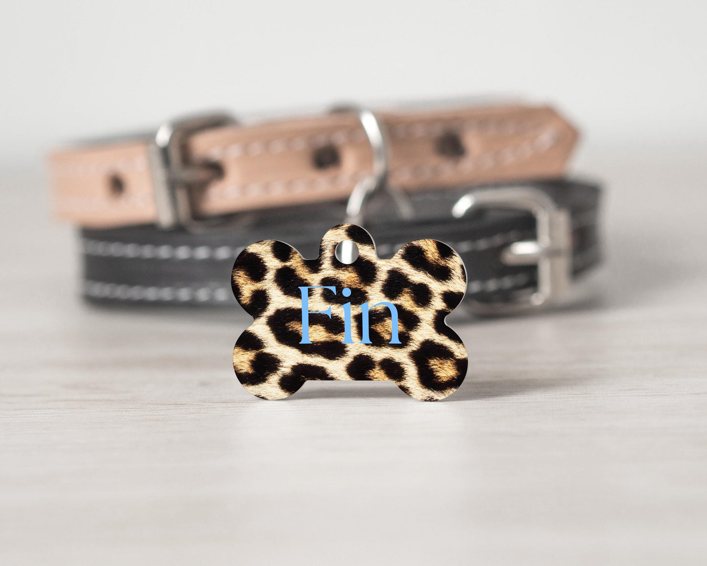 Personalized Dog Tag  Leopard Print  Custom Pet ID Tag  Stylish & Durable  Multiple Backgrounds Available