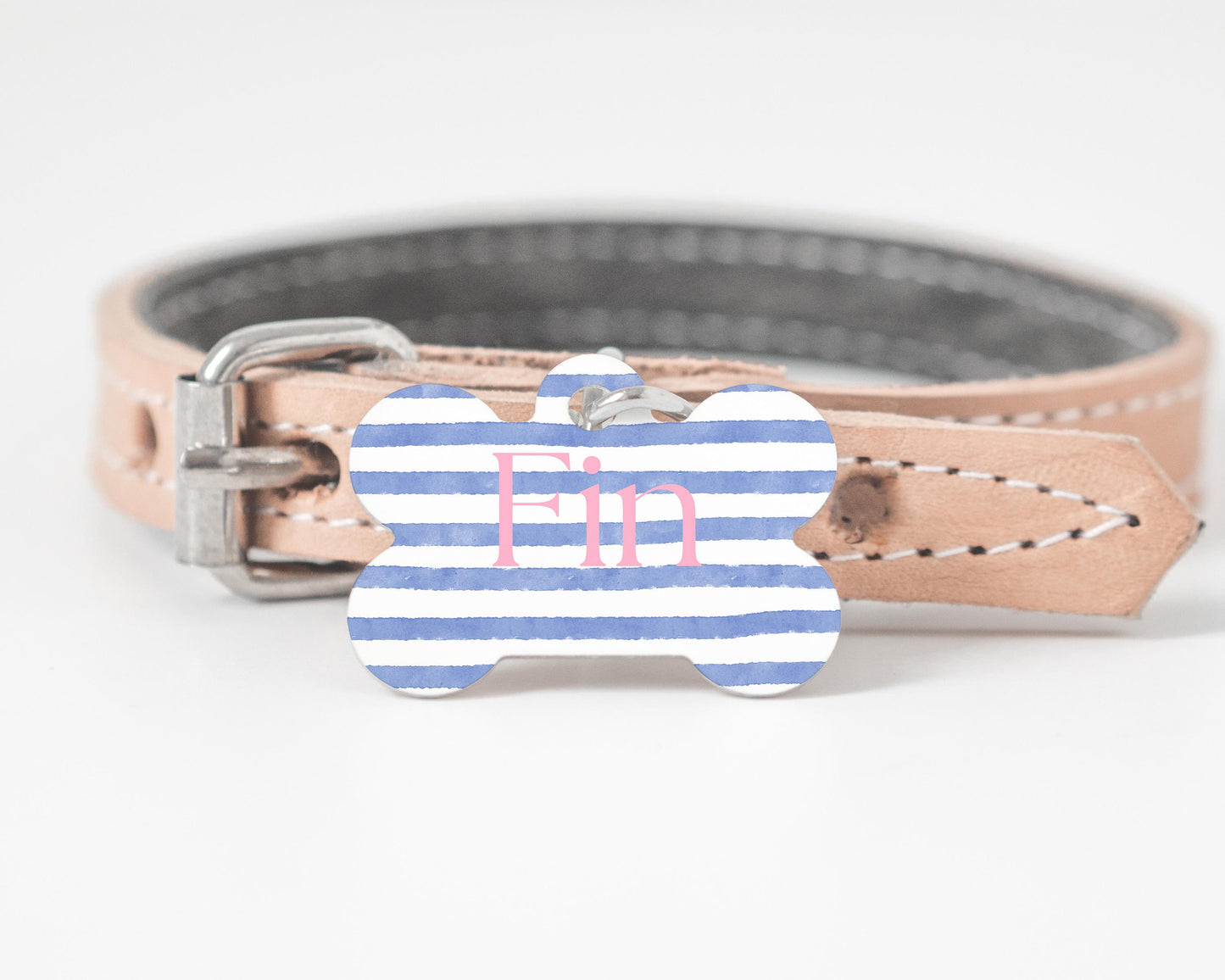 Personalized Dog Tag - Blue Striped Design | Custom Pet ID Tag | Lightweight MDF Dog Name Tag