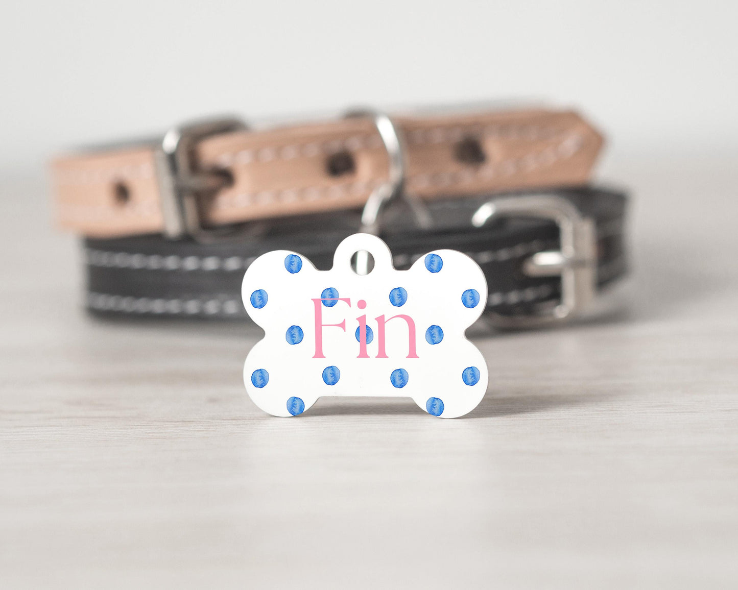 Personalized Dog Tag - Blue Polka Dot Design | Custom Pet ID Tag | Stylish MDF Dog Name Tag