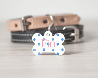 Personalized Dog Tag - Blue Polka Dot Design | Custom Pet ID Tag | Stylish MDF Dog Name Tag