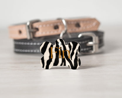 Personalized Dog Tag  Zebra Print  Custom Pet ID Tag  Stylish & Durable  Multiple Backgrounds Available