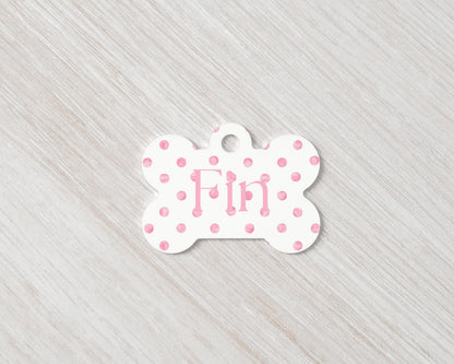 Gepersonaliseerde Hondenpenning - Roze Stippen | MDF Naamplaatje voor Hond of Kat