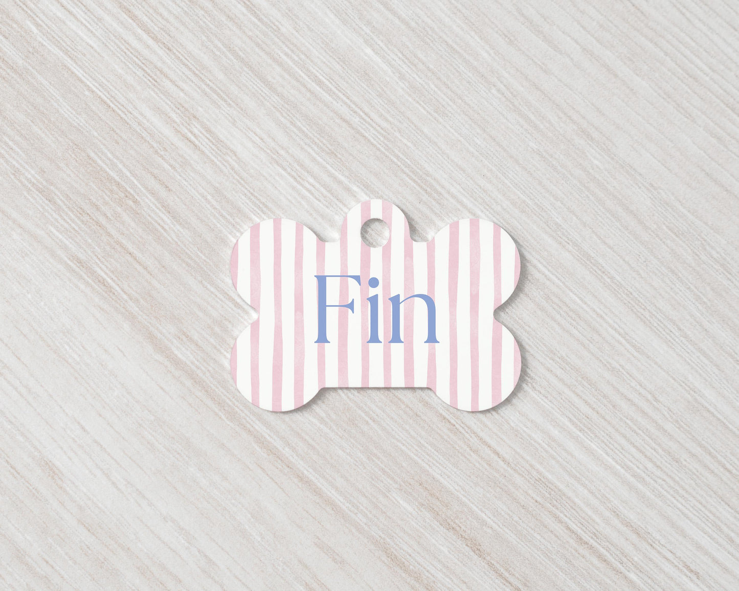 Gepersonaliseerde Hondenpenning - Roze strepen | MDF Naamplaatje voor Hond of Kat