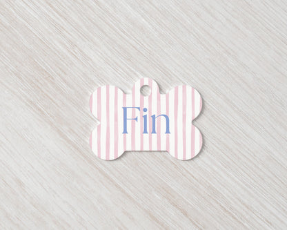 Gepersonaliseerde Hondenpenning - Roze strepen | MDF Naamplaatje voor Hond of Kat